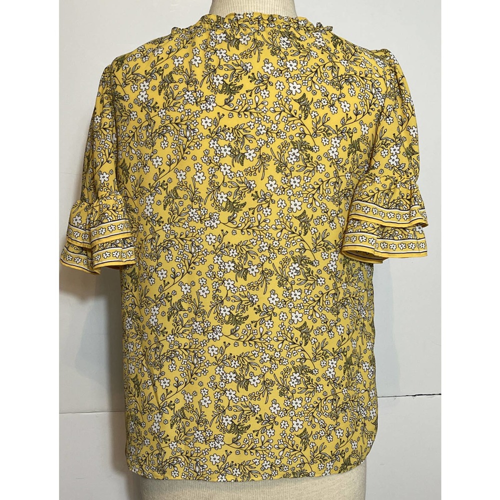 MAX STUDIO Women’s M Polyester Blouse Yellow Floral Polyester - Picture 2 of 7